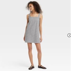 Women's Tank Mini Shift Dress - A New Day Black Gingham Siz M